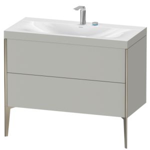 XViu Duravit vasque XV4711EB107C 100x48cm, 2 coulissants, 2 trous pour robinetterie, champagne mat, Cadres C, gris béton mat