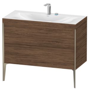Duravit XViu vanity unit XV4711EB121C 100x48cm, 2 pull-outs, 2 tap holes, matt champagne, Rahmen C, dark walnut