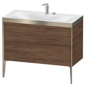 Duravit XViu vanity unit XV4711EB121P 100x48cm, 2 pull-outs, 2 tap holes, matt champagne, Rahmen P, dark walnut