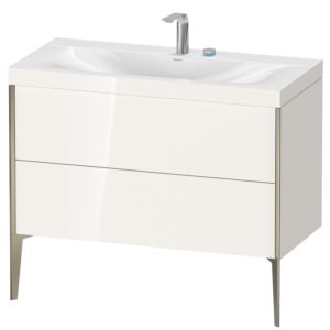 Duravit XViu vanity unit XV4711EB122C 100x48cm, 2 pull-outs, 2 tap holes, matt champagne, Rahmen C, white high gloss