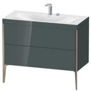 XViu Duravit vasque XV4711EB138C 100x48cm, 2 coulissants, 2 trous pour robinetterie, champagne mat, Cadres C, gris dolomiti brillant