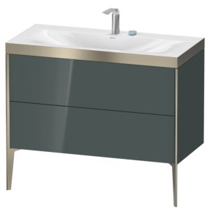 XViu Duravit vasque XV4711EB138P 100x48cm, 2 coulissants, 2 trous pour robinetterie, champagne mat, Cadres P, gris dolomiti brillant