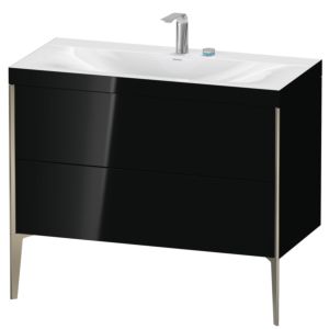 XViu Duravit vasque XV4711EB140C 100x48cm, 2 coulissants, 2 trous pour robinetterie, champagne mat, Cadres C, noir brillant