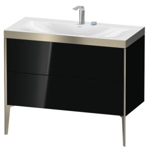 XViu Duravit vasque XV4711EB140P 100x48cm, 2 coulissants, 2 trous pour robinetterie, champagne mat, Cadres P, noir brillant