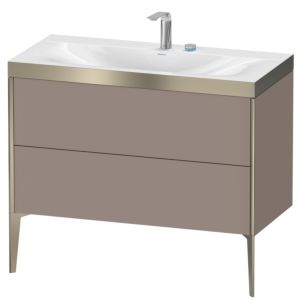 Duravit XViu vanity unit XV4711EB143P 100x48cm, 2 pull-outs, 2 tap holes, matt champagne, Rahmen P, matt basalt