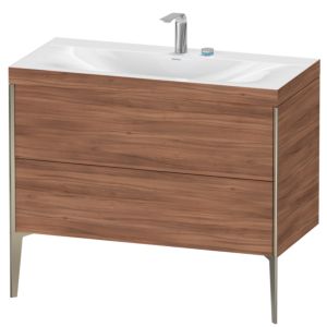 XViu Duravit vasque XV4711EB179C 100x48cm, 2 coulissants, 2 trous pour robinetterie, champagne mat, Cadres C, noyer naturel