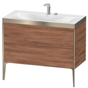 XViu Duravit vasque XV4711EB179P 100x48cm, 2 coulissants, 2 trous pour robinetterie, champagne mat, Cadres P, noyer naturel