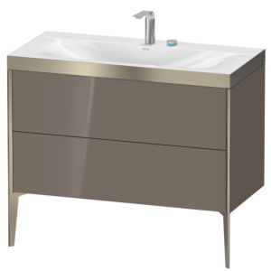 Duravit XViu vanity unit XV4711EB189P 100x48cm, 2 pull-outs, 2 tap holes, matt champagne, Rahmen P, flannel gray high gloss