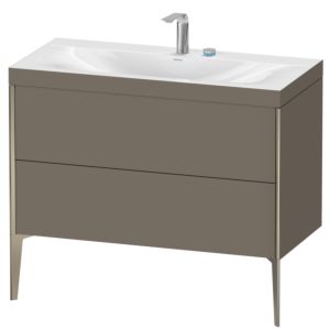 Duravit XViu vanity unit XV4711EB190C 100x48cm, 2 pull-outs, 2 tap holes, matt champagne, Rahmen C, flannel gray silk matt