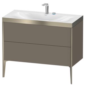XViu Duravit vasque XV4711EB190P 100x48cm, 2 coulissants, 2 trous pour robinetterie, champagne mat, Cadres P, flanelle gris soie mat