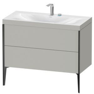 XViu Duravit vasque XV4711EB207C 100x48cm, 2 coulissants, 2 trous pour robinetterie, noir mat, Cadres C, gris béton mat