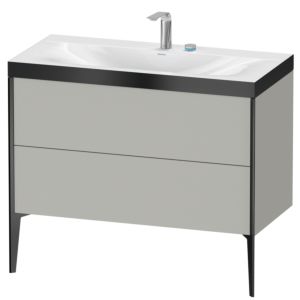 Duravit XViu Waschtisch-Unterschrank XV4711EB207P 100x48cm, 2 Auszüge, 2 Hahnlöcher, schwarz matt, Rahmen P, betongrau matt