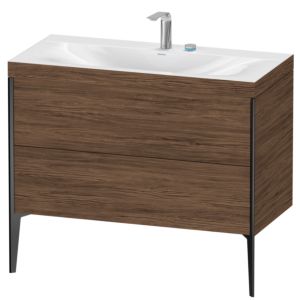 Duravit XViu vanity unit XV4711EB221C 100x48cm, 2 pull-outs, 2 tap holes, matt black, Rahmen C, dark walnut