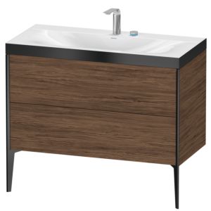 XViu Duravit vasque XV4711EB221P 100x48cm, 2 coulissants, 2 trous pour robinetterie, noir mat, Cadres P, noyer foncé