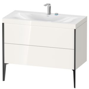 Duravit XViu Waschtisch-Unterschrank XV4711EB222C 100x48cm, 2 Auszüge, 2 Hahnlöcher, schwarz matt, Rahmen C, weiß hochglanz