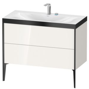 Duravit XViu Waschtisch-Unterschrank XV4711EB222P 100x48cm, 2 Auszüge, 2 Hahnlöcher, schwarz matt, Rahmen P, weiß hochglanz