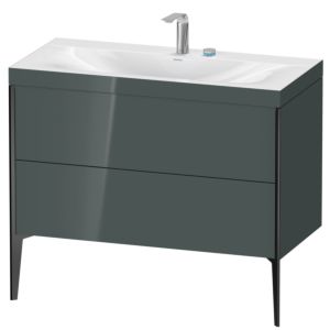 XViu Duravit vasque XV4711EB238C 100x48cm, 2 coulissants, 2 trous pour robinetterie, noir mat, Cadres C, gris dolomiti brillant