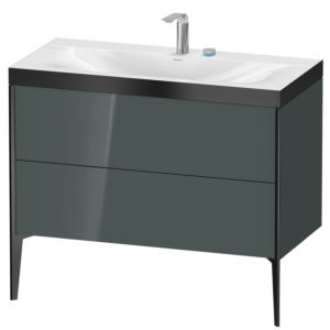 Duravit XViu vanity unit XV4711EB238P 100x48cm, 2 pull-outs, 2 tap holes, matt black, Rahmen P, dolomiti gray high gloss