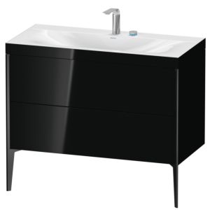XViu Duravit vasque XV4711EB240C 100x48cm, 2 coulissants, 2 trous pour robinetterie, noir mat, Cadres C, noir brillant