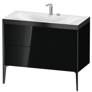 Duravit XViu Waschtisch-Unterschrank XV4711EB240P 100x48cm, 2 Auszüge, 2 Hahnlöcher, schwarz matt, Rahmen P, schwarz hochglanz