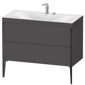 Duravit XViu Waschtisch-Unterschrank XV4711EB249C 100x48cm, 2 Auszüge, 2 Hahnlöcher, schwarz matt, Rahmen C, graphit matt