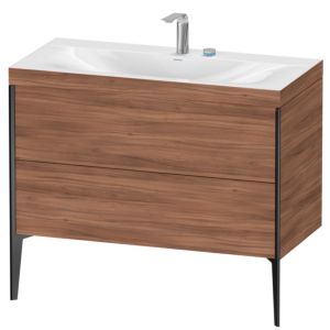 Duravit XViu vanity unit XV4711EB279C 100x48cm, 2 pull-outs, 2 tap holes, matt black, Rahmen C, natural walnut