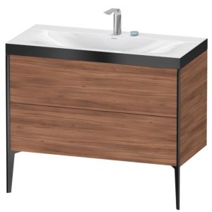 Duravit XViu vanity unit XV4711EB279P 100x48cm, 2 pull-outs, 2 tap holes, matt black, Rahmen P, natural walnut