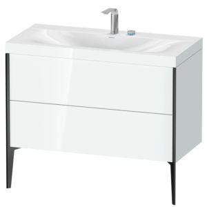 Duravit XViu vanity unit XV4711EB285C 100x48cm, 2 pull-outs, 2 tap holes, black matt, Rahmen C, white high gloss