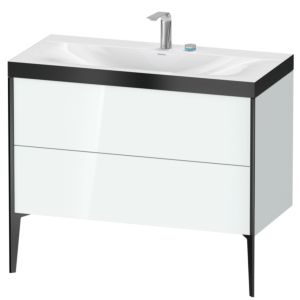 XViu Duravit vasque XV4711EB285P 100x48cm, 2 coulissants, 2 trous pour robinetterie, noir mat, Cadres P, blanc brillant