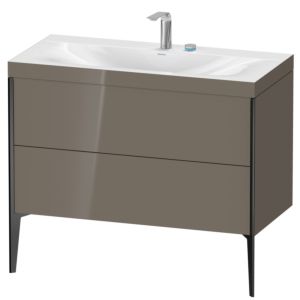 Duravit XViu vanity unit XV4711EB289C 100x48cm, 2 pull-outs, 2 tap holes, matt black, Rahmen C, flannel gray high gloss