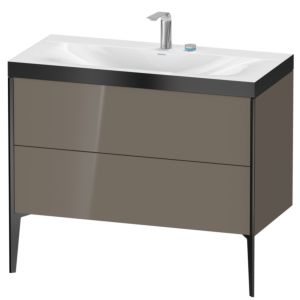 Duravit XViu vanity unit XV4711EB289P 100x48cm, 2 pull-outs, 2 tap holes, matt black, Rahmen P, flannel gray high gloss