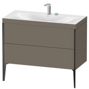 Duravit XViu vanity unit XV4711EB290C 100x48cm, 2 pull-outs, 2 tap holes, black matt, Rahmen C, flannel gray silk matt