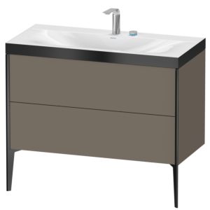 Duravit XViu vanity unit XV4711EB290P 100x48cm, 2 pull-outs, 2 tap holes, black matt, Rahmen P, flannel gray silk matt