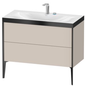 Duravit XViu vanity unit XV4711EB291P 100x48cm, 2 pull-outs, 2 tap holes, matt black, Rahmen P, matt taupe