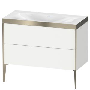 XViu Duravit vasque XV4711NB118P 100x48cm, 2 coulissants, sans trou pour robinet, champagne mat, Cadres P, blanc mat