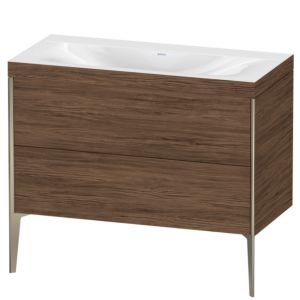 XViu Duravit vasque XV4711NB121C 100x48cm, 2 coulissants, sans trou pour robinet, champagne mat, Cadres C, noyer foncé