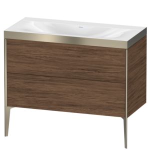 XViu Duravit vasque XV4711NB121P 100x48cm, 2 coulissants, sans trou pour robinet, champagne mat, Cadres P, noyer foncé