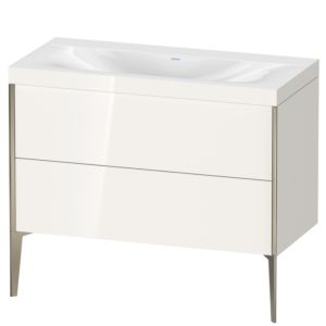XViu Duravit vasque XV4711NB122C 100x48cm, 2 coulissants, sans trou pour robinet, champagne mat, Cadres C, blanc brillant