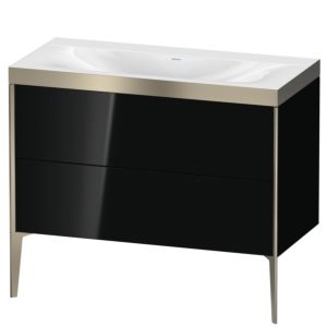 XViu Duravit vasque XV4711NB140P 100x48cm, 2 coulissants, sans trou pour robinet, champagne mat, Cadres P, noir brillant