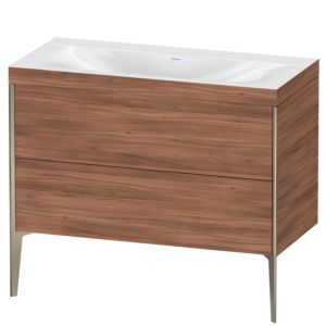 Duravit XViu vanity unit XV4711NB179C 100x48cm, 2 pull-outs, without tap hole, matt champagne, Rahmen C, natural walnut