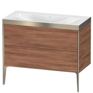 Duravit XViu vanity unit XV4711NB179P 100x48cm, 2 pull-outs, without tap hole, matt champagne, Rahmen P, natural walnut