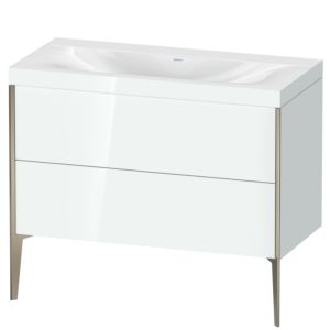Duravit XViu vanity unit XV4711NB185C 100x48cm, 2 pull-outs, without tap hole, matt champagne, Rahmen C, white high gloss