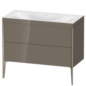 Duravit XViu vanity unit XV4711NB189C 100x48cm, 2 pull-outs, without tap hole, matt champagne, Rahmen C, flannel gray high gloss