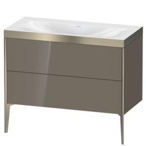 Duravit XViu vanity unit XV4711NB189P 100x48cm, 2 pull-outs, without tap hole, matt champagne, Rahmen P, flannel gray high gloss