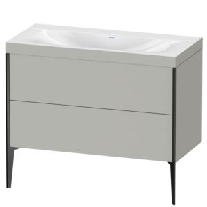 XViu Duravit vasque XV4711NB207C 100x48cm, 2 coulissants, sans trou pour robinet, noir mat, Cadres C, gris béton mat
