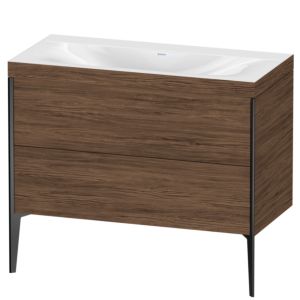 Duravit XViu vanity unit XV4711NB221C 100x48cm, 2 pull-outs, without tap hole, matt black, Rahmen C, dark walnut