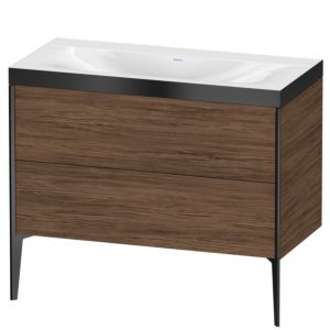 Duravit XViu vanity unit XV4711NB221P 100x48cm, 2 pull-outs, without tap hole, matt black, Rahmen P, dark walnut