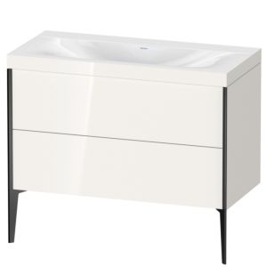 XViu Duravit vasque XV4711NB222C 100x48cm, 2 coulissants, sans trou pour robinet, noir mat, Cadres C, blanc brillant