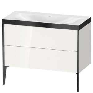 Duravit XViu Waschtisch-Unterschrank XV4711NB222P 100x48cm, 2 Auszüge, ohne Hahnloch, schwarz matt, Rahmen P, weiß hochglanz