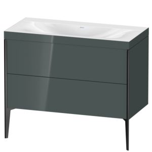 XViu Duravit vasque XV4711NB238C 100x48cm, 2 coulissants, sans trou pour robinet, noir mat, Cadres C, gris dolomiti brillant